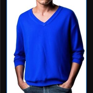 Lands’ End 100% Supima Cotton Blue V-Neck Sweater - Men’s Medium